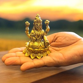LOVENSPIRE Brass Lakshmi Idol Statue Religious Figurine Goddess Laxmi Devi Murti Sculpture for Diwali Puja Room Home Temple Mandir Decor - Housewarming Return Gift (2.9 Inch)