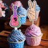 24pcs 70s 80s Retro Cupcake Toppers Set Happy Birthday Bus,