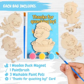 12 Pack Duck Party Favors for Kids - Individually Wrapped Paint Your Own Wooden Magnet Craft Kits with Thank You Card, Duck Birthday Decorations for Girls & Boys