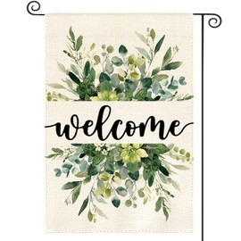 AVOIN colorlife Spring Summer Floral Welcome Garden Flag 12x18 Inch Double Sided Outside, Eucalyptus Seasonal Farmhouse Yard Outdoor Flag