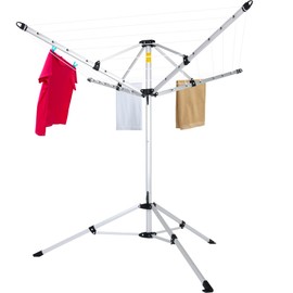 JS HANGER Drying Natural Clothes Airer Outdoor Portable 4-arm Aluminum Drying Rack w/Ground Stake, Carry Bag, 28-Lines with 65 ft. Umbrella Clothesline