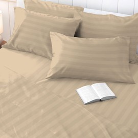 100% Cotton Satin Stripe Taupe Housewife Pillowcases 2 Pack, 300 Thread Count Damask Bedding Long Staple Combed Cotton Sateen Pillow Case 48x74 (Taupe Pillow Cases 2 Pack) - Pizuna