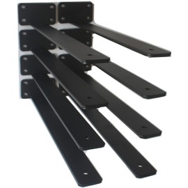 8 Pack - 14 inch Black Hidden L Shelf Bracket (1/5 Inch Thicked) Iron Floating Shelf Brackets Rustic Industrial Metal Brackets for Shelf Support