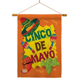 Ornament Collection HS192025-BO-03 Cinco de Mayo Country & Primitive Southwest Impressions Decorative Vertical 28" x 40" Double Sided House Flag Set Wood Dowel with String Hardware