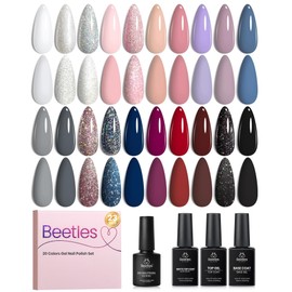 Beetles Kit de 23 Esmaltes en Gel Modern Muse  20 Colores Nude, Gris, Rosa y Azul con 3 Bases Brillante y Mate, Libre de 9 Tóxicos                    