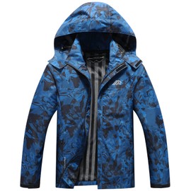 OTU Men's Lightweight Waterproof Hooded Rain Jacket Outdoor Raincoat Shell Jacket for Hiking Travel Blue Camo S