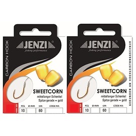 Set: 2 packs of tied corn hooks carp by Jenzi, all-round hooks, (20 pieces) on mono line 60 cm, hook size 6, 8, 10, 12 leaders ready + free Petri Heil! sticker (hook size 10)