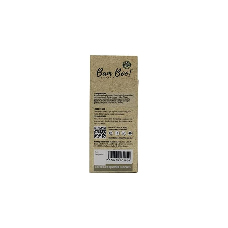 Jabón Exfoliante Artesanal Natural Tepezcohuite Eucalipto 100 g Bam Boo