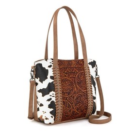 Montana West Tooled Cow Print Tote/Crossbody - Brown womens bags