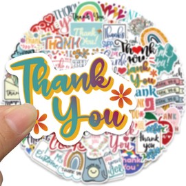 50PCS Thank You Stickers for Water Bottles Waterproof Vinyl Stickers Tumbler Luggage Skateboard Bumper Scrapbook Mug