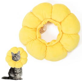 Cat Cone, Soft Adjustable Recovery Collar, Cute Sunflower Elizabethan Collar for Kittens and Cats (Yellow, M (9-5/8 in (25cm)))