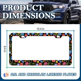 HCSS Colorful Folk Flower License Plate Frame Novelty Daisy Wildflower Stainless Steel License Plate Holder Cover Rust-Proof Waterproof Car Decorative Tag Frames for Standard US 12x6 Inch