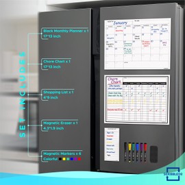 Magnetic Chore Chart for Kids Dry Erase Chore Chart for Adults 13” X 17” Behavior Reward Multiple Kids Chores Board Monthly Weekly Planner Magnetic Calendar For fridge Shopping List 6 Markers Included
