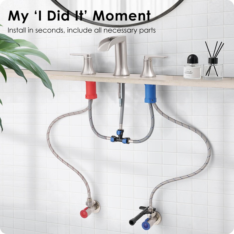 HOIGY Brushed Nickel Bathroom Faucet 3 Hole, 4-8 Inch Waterfall