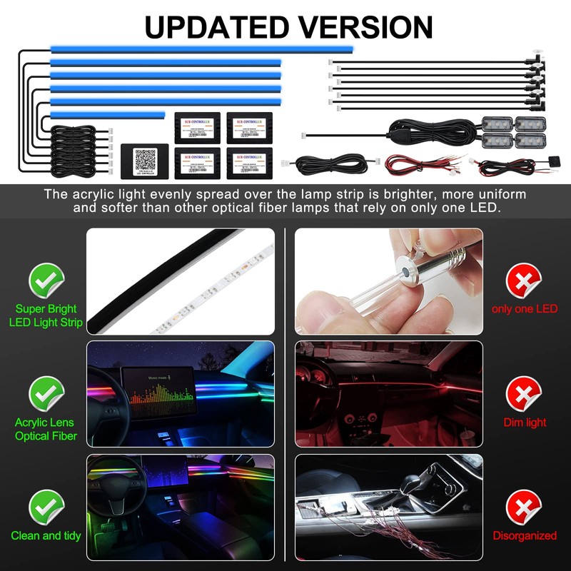 Acrylic Interior Car LED Strip Light with Wireless APP, RGB
