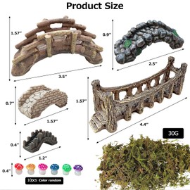Miniature Bridge, Miniature Decoration, Moss, Garden Pond, Miniature Gnome Accessories, Model Building Fairy Garden Accessories, Garden Decoration Ornament, Model Railway Decoration