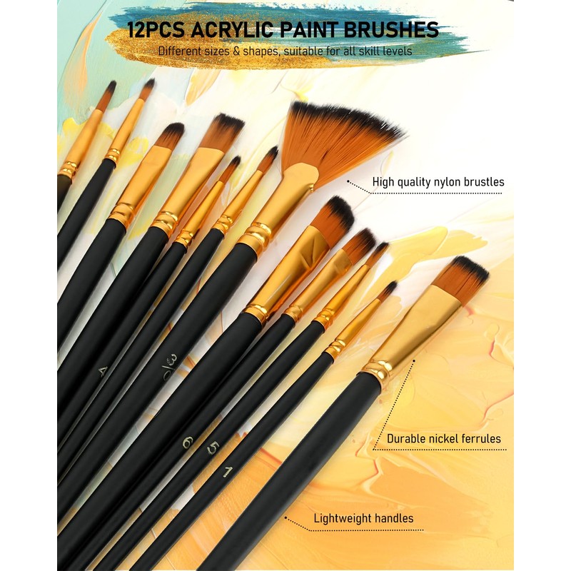 Nicpro 36 Colors Acrylic Paint Set with 12 Brushes &