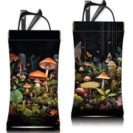 Zewurtuw 2 PCS Glasses Sunglasses Eyeglass Case Pouch Soft PU Leather with Cleaning Cloth Cute Aesthetic for Women Girls Men (B13-Green Mushroom)