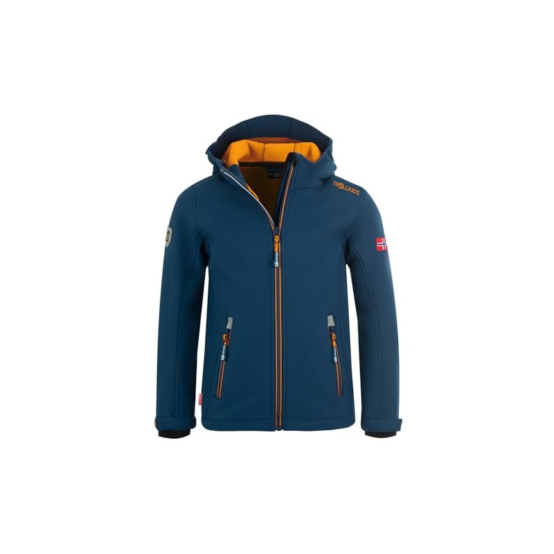 Trollkids Trollfjord Children's Softshell Jacket, Mystic Blue/Yellow