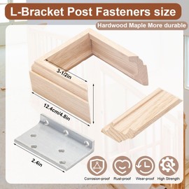 Blulu 3-1/2" 1 Set Newel Post Mounting Kit 4 Pcs L Bracket Post Fasteners with 4 Pcs Maple Wood Skirt Trim and Screws for Square Newels Fastening Handrails Railings Balustrades to Stairs and Floors