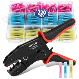 BILIPLE Wire Terminals Crimping Tool Kit, AWG 22-10 Crimping Tool for Heat Shrink Connectors 200 PCS Marine Grade Heat Shrink Wire Connectors, for Heat Shrink, Nylon, Non-Insulated Connectors