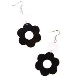 Vintage Hollow Flower Dangle Earrings Cute Colorful 70s 80s Daisy Flower Acrylic Earring Disco Party Jewelry for Women-Black