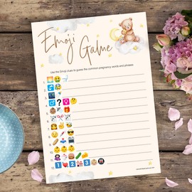20 x Picture Baby Shower Game from Unisex Neutral Teddy Bear Design (20 Guest Cards + 1 Card of Answers for The Host + Winner's Certificate) - Made in the UK