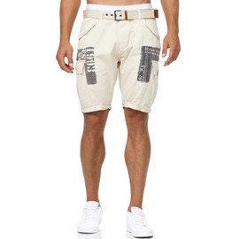 Indicode Men's Jaramillo Cargo Shorts with 6 Pockets, 100% Cotton, Shorts, Fog