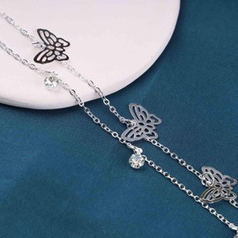 Cimenexe Bohemian Layered Butterfly Anklet Bracelet Silver Crystal Chain Anklet Bracelet Hollow Butterfly Ankle Chain Bracelet Summer Beach Foot Chain Jewelry for Women and Girls
