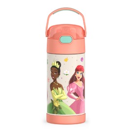 THERMOS FUNTAINER Water Bottle with Straw - 12 Ounce - Kids Stainless Steel Vacuum Insulated Water Bottle with Lid, Princesses