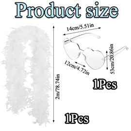 White Feather Boa, 2m/6.6ft 105g Natural Turkey Feather Boas With Heart Sunglasses, Fancy Dress Crafts White Feathers Suitable For Women,Girls,Dancing Wedding Easter Party Cosplay Accessory Home Decor