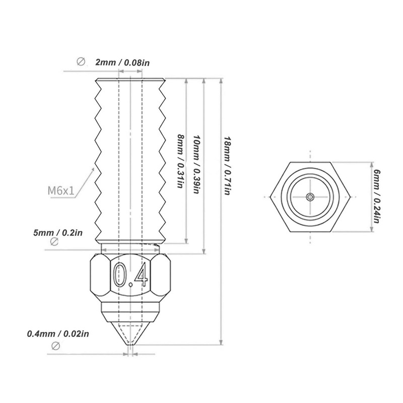 10 Pcs 3D Printer Nozzle Brass 0.4mm M6 High Flow