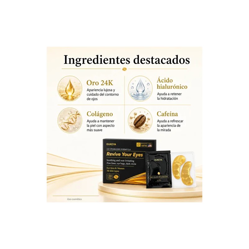 Mascarillas Ojos Oro 24k Hidratantes Ojeras 20 Pares