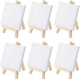 Mini Canvas with Easel, Pack of 6 Mini Canvases with Foldable for Painting, Drawing, Table Decoration and Crafts, 8 x 15 cm Easel with 10 x 10 cm Canvas