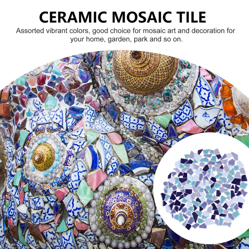 Tofficu DIY Mosaic Ceramic Tiles Irregular Shape Blue Mix 200G