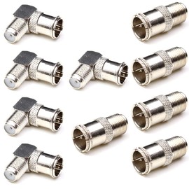 ANHAN F Push on Connectors, F Female to Male Right Angle Adapters F Quick Connect Coax Connector for Wall Mounted TV,Wall Plate, Cabinet, RV TV and Coaxial Cable Connection 10Packs