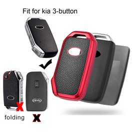 ontto 3-Button Key Fob Cover for Kia Stinger Leather Pattern Key Cover Soft TPU Key Case with Keychain Full Protection Green