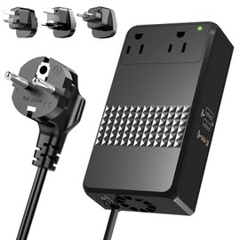 HYTED 600W Voltage Converter 220V to 110V, 3-Port GaN 33W USB-C & 15W USB-A, Pure Sine Wave, Plug & Play, Power All American Appliances Abroad - Includes Plug Adapters C, G, I, E/F (Black)