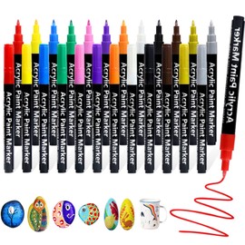 12pcs Acrylic Paint Pens, Extra Fine Paint Pen, Acrylic Quick-Dry Paint Marker Pens for Rocks Painting, Fabric, Wood, Canvas, Ceramic, Scrapbooking Supplies, DIY Crafts Making Art Supplies.
