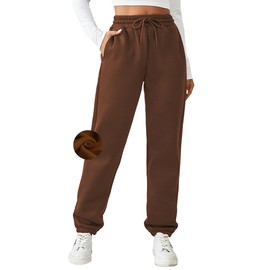 PINSPARK Fleece Sweatpants Women Soft Athletic Sweatpant Winter Warm Comfy Joggers Elastic High Waisted Sportswear Trousers Brown M