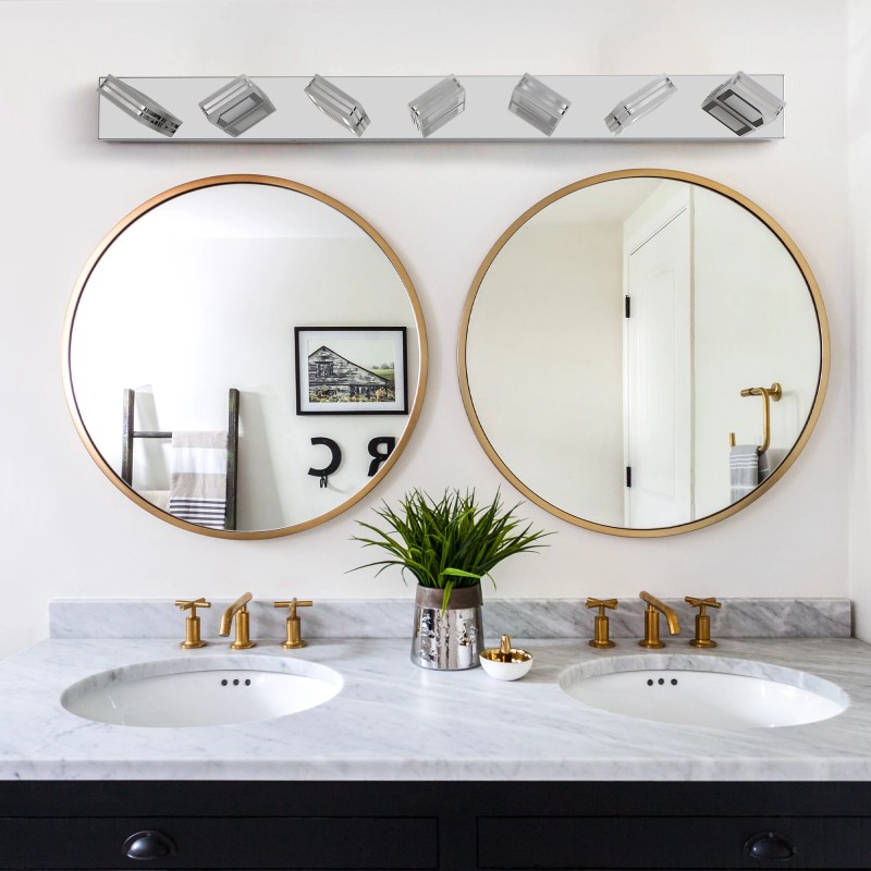 Ship in US,45" Modern Chrome 7-Light LED Vanity Light, Square