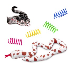 Andiker Cat Catnip Toys and 4 Cat Spring Toys Set, 20in Long Snake Catnip Toys Durable Interactive Cat Toys for Indoor Cats to Chase and Chew to Relieve Stress and Keep Fit (White)