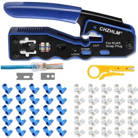 Rj45 Crimp Tool Pass Through Ethernet Crimping Tool kit for 8P Cat5 Cat6 Pass Through Connectors Network Crimp Tool RJ45 Crimper with 50Pcs Covers and 50Pcs Connectors Mini Yellow Stripper