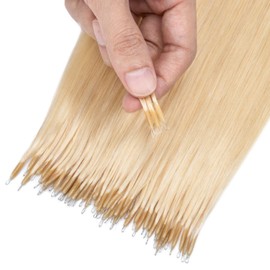 TESS Nano Bead Human Hair Extensions, Nano Ring Hairpieces Nano Tip Hair Extensions Pre-Bonded Seamless Look 50pcs/pack, 18 inch, #613R Light Gold