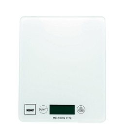 Kela 15740 Digitale Küchenwaage, Glas, 1 g-Feineinteilung, Tara-Funktion, Bis 5 kg Gewicht, Pinta, Weiß
