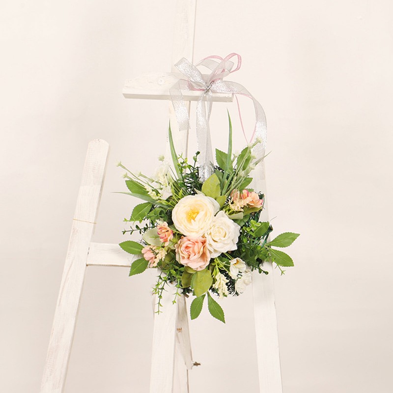 Spring Rose Wreath Front Door Decorative Hanging Wreath Artificial Wall