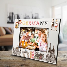 BELLA BUSTA-Germany Theme Picture Frame-Wedding, Honeymoon, Vacation, Family Reunion- UV Print Berlin, Munich, Frankfurt Symbols Design (5x7 Horizontal)