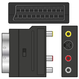 AYMBH Switchable RGB SCART to 3 x RCA (Phono) & S-Video Adapter, Composite AV Connector, Audio/Video Converter for TV, INPUT/OUTPUT Switch, Compact Design for Seamless Connectivity