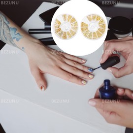 Metal Nail Decoration, 2 Boxes Metal Nail Studs Star Moon Feather Nail Charm Kit for 3D Nail Art Jewelry Decoration (Gold)