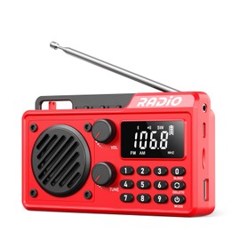 Portable Radio AM FM 1500mAh Rechargeable with Best Reception, Transistor shortwave Radio Wireless Bluetooth Speaker, with Large LCD Screen, Support TF Card U Disk, Earphone, Sleep Timer (Red)